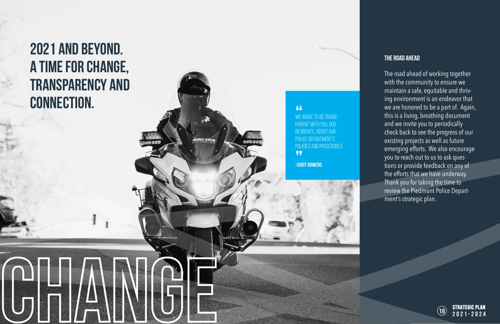 Spread titled 2021 and beyond: a time for change, transparency and connection