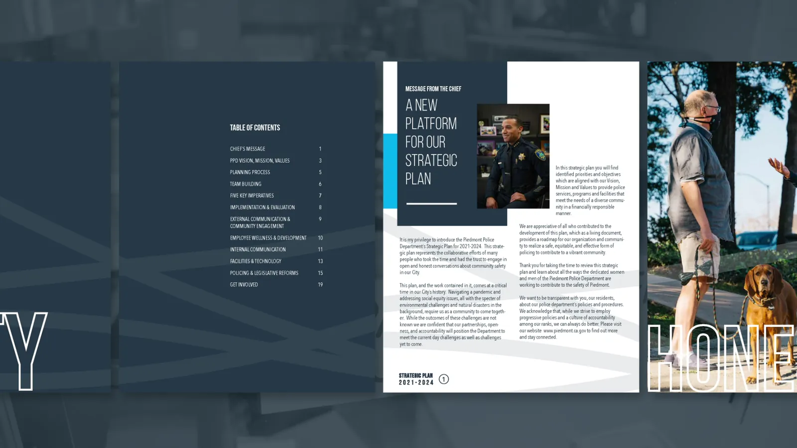 The printed strategic plan open on a spread